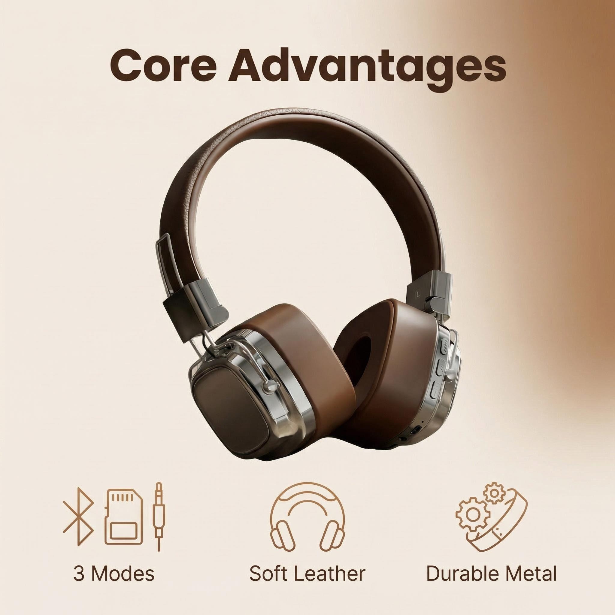 Retro Handset Phone - Cuffie Retrò in Pelle Over-Ear Wireless